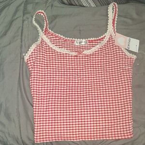 Popular 21 Red Gingham Lace-Trim Camisole